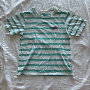 Striped teal and white Uniqlo shirt